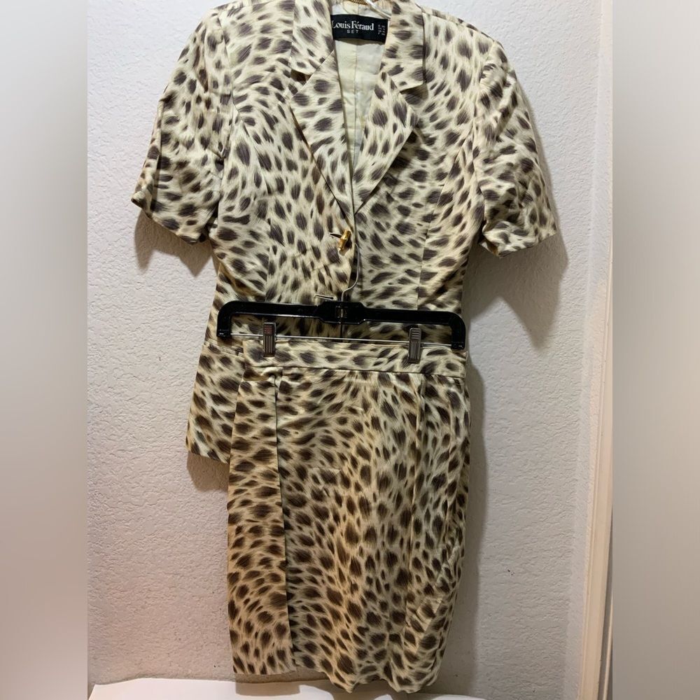 Louis Feraud Cream and Brown Leopard Print Skirt Set